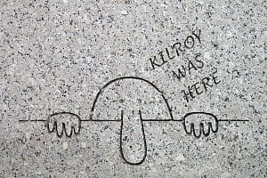 This is a photograph of thie "Kilroy Was Here" graphic from the World War II monument in D.C.