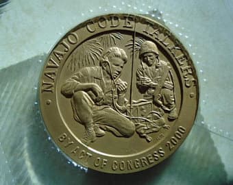 Medal from 2000 that reads "Navajo Code Talkers" by Act of Congress 2000