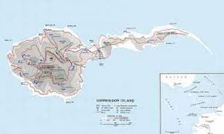 map from Wikimedia showing the tadpole shape of the rocky island in the Bay.