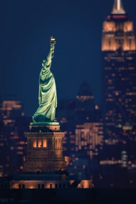 Color photo of Statue of Liberty at night. Current.
istockphto