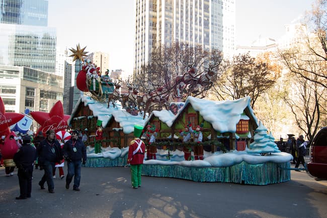 Each year the Santa float brings up the rear of the parade. This is a color photo of the Santa float. The date is uncertain.