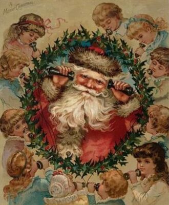 Louis Prang Santa card with telephones