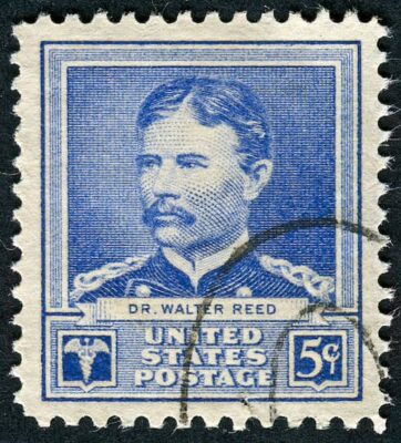 This is a photograph of a 5-cent U.S. postage stamp honoring Dr. Walter Reed. The stamp has been cancelled.
istockphoto