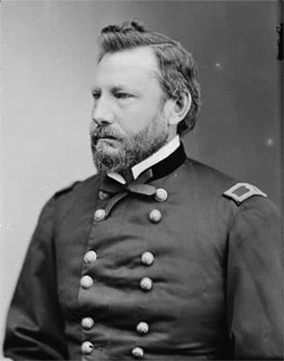 Albert Myer is depicted in a black-and-white photograph in full military uniform