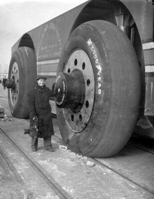 Antarctic snow cruiser; tires 10 feet tall