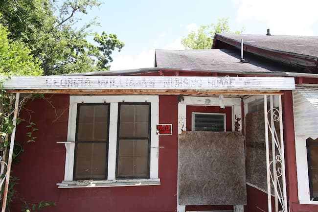 This photo shows the current state of delapidation of the home. Work is desperately needed.