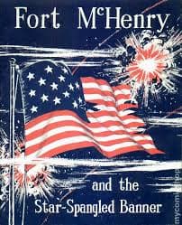 A poster showing the ragged state of the garrison flag with "bombs bursting in air" at Fort McHenry.