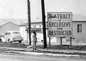 A restrictive convenanat sign from the late 1930s, stressing that only certain people could live on this tract of land.