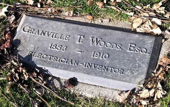 Tombstone for Granville T. Woods, Esq. It reads: 1856-1910, Electrician-Inventor