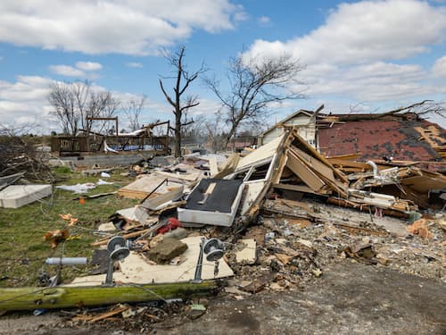 Photograph showing damage from a tornado in Nashville.